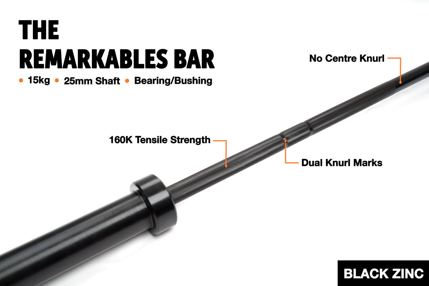 Women's Remarkables Bar 15kg Olympic Barbell Black Zinc - Bearing