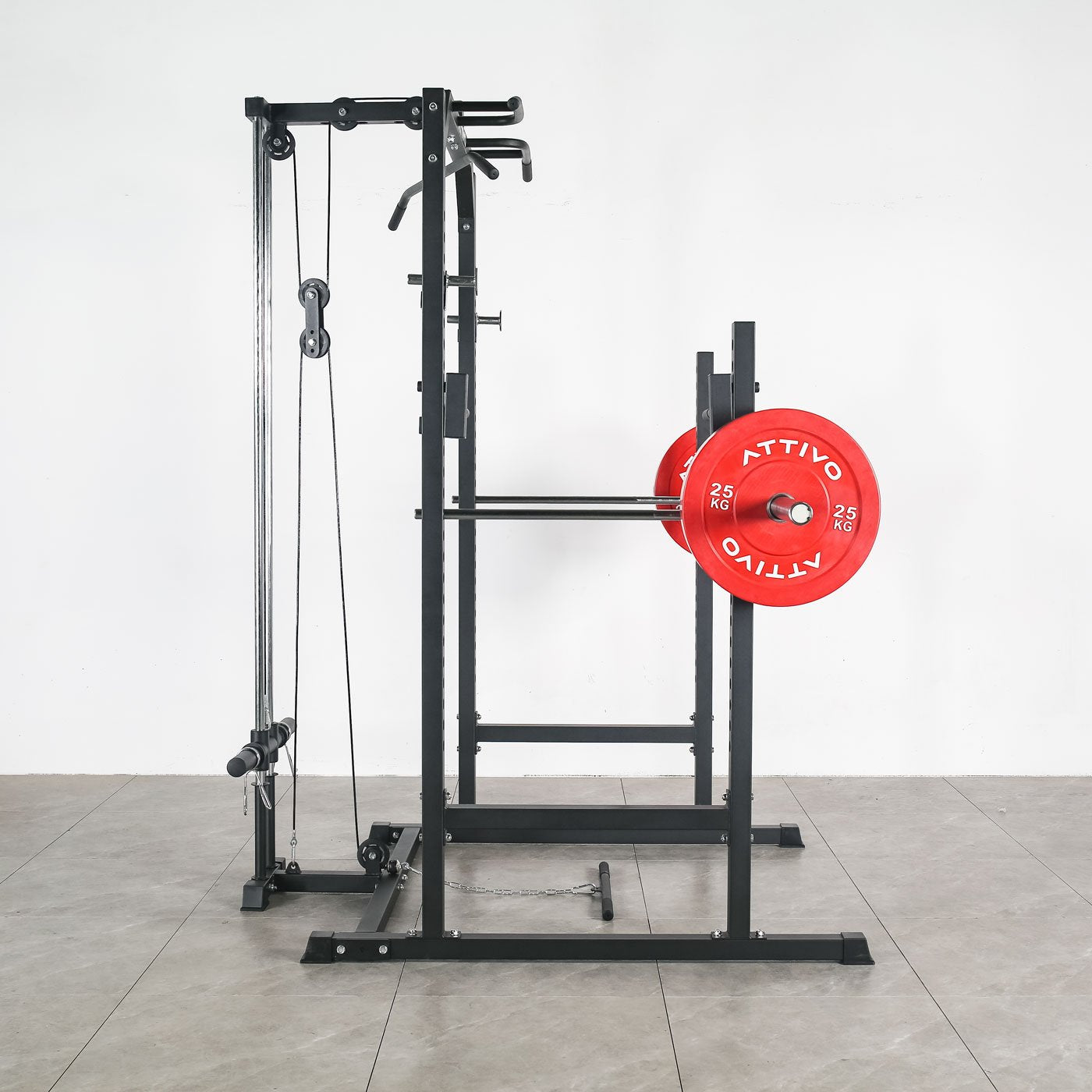 ATTIVO L2 Heavy Duty Half Power Cage Weight Lifting Squat Rack with Lat Pull Down System