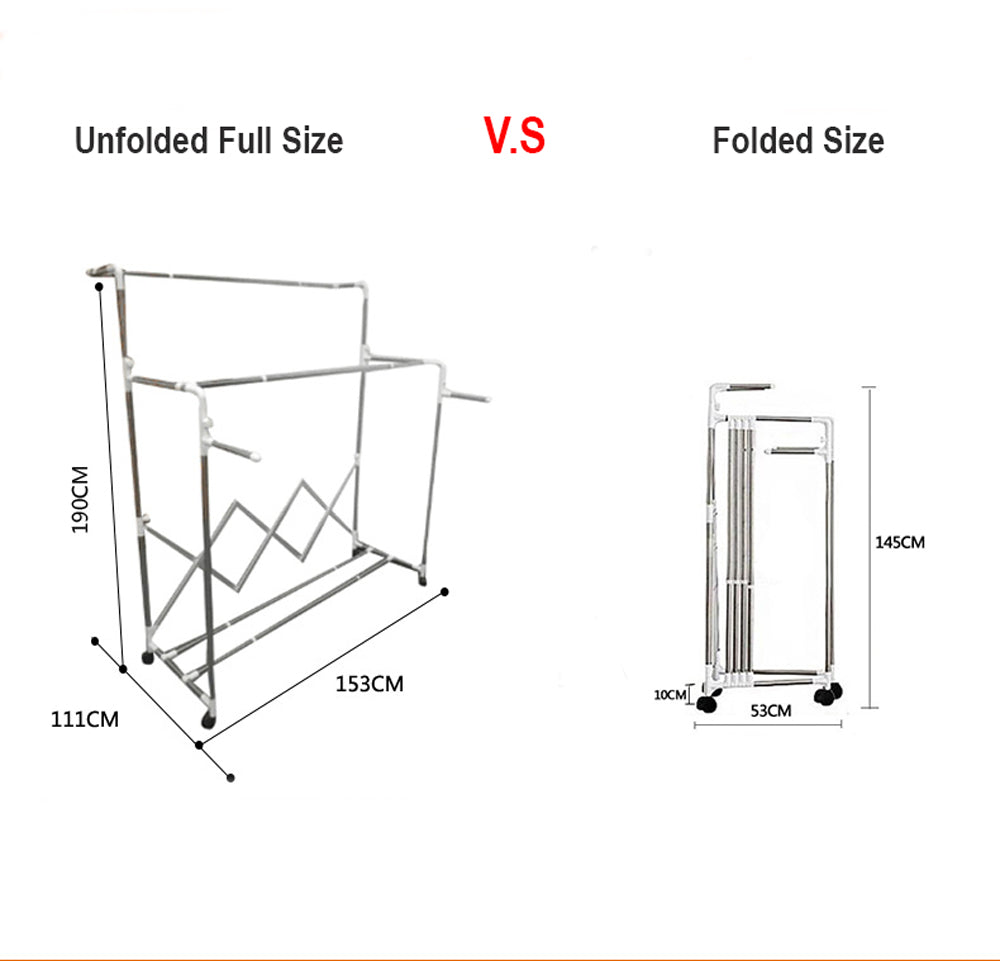 Large foldable rolling clothes airer laundry drying rack with 8 lockable online casters