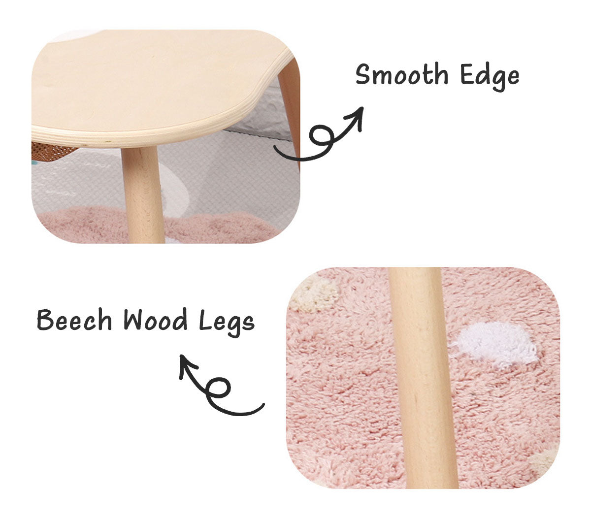 Kids Wooden Play Table Wooden Table with Centre Mesh Storage - 60cm x 60cm