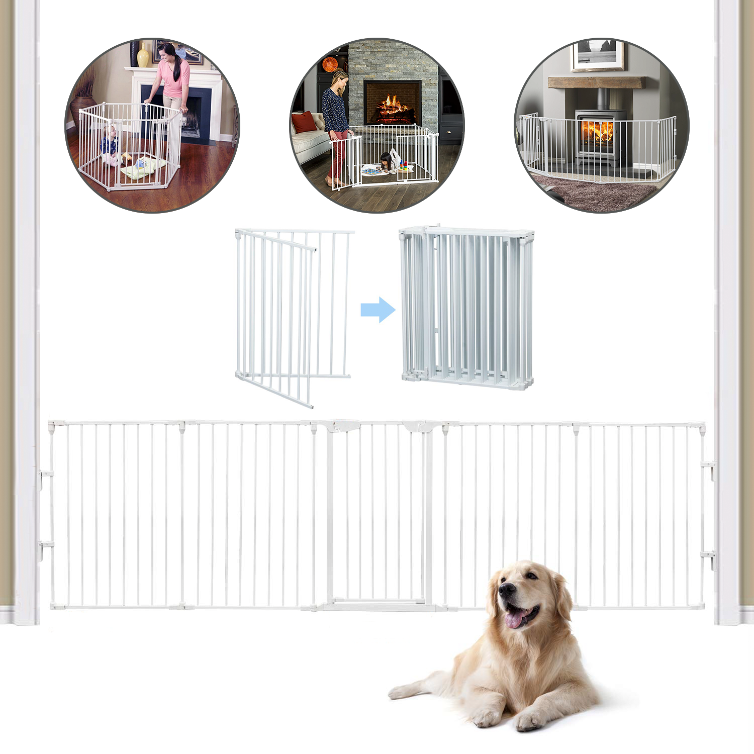 3-In-1 Super Wide Adjustable Baby Safety Gate and Play Yard Pet Playpen - Multiple Size