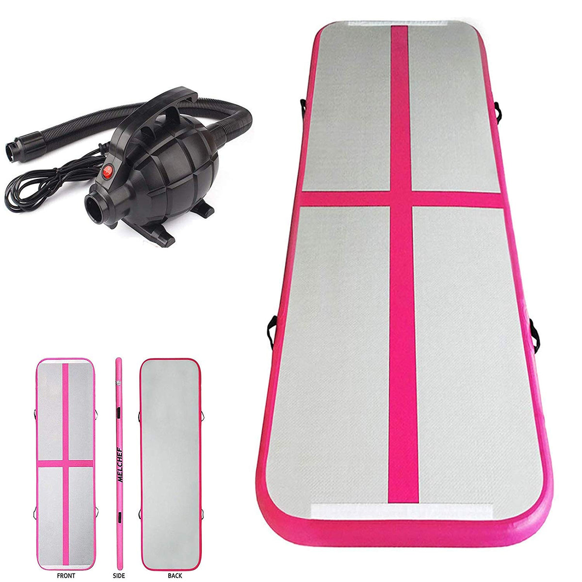 Inflatable Air Track Mat Tumbling Floor Home Gymnastics Mat with Electric Pump - Pink
