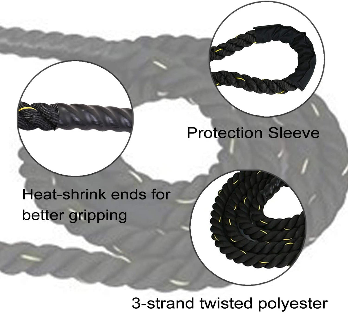 Battle Rope 38mm Diameter Poly Dacron Multiple Lengths Workout Exercise Training Rope